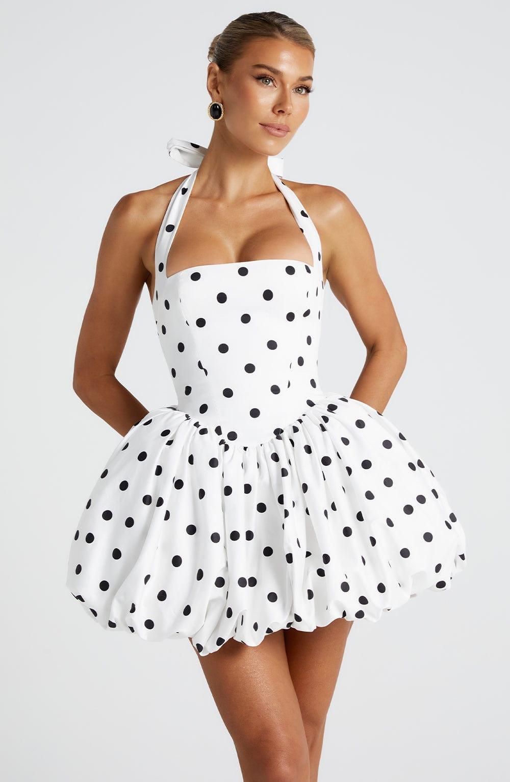 Maricia Mini Dress - Black Polka Dot Print Product Image