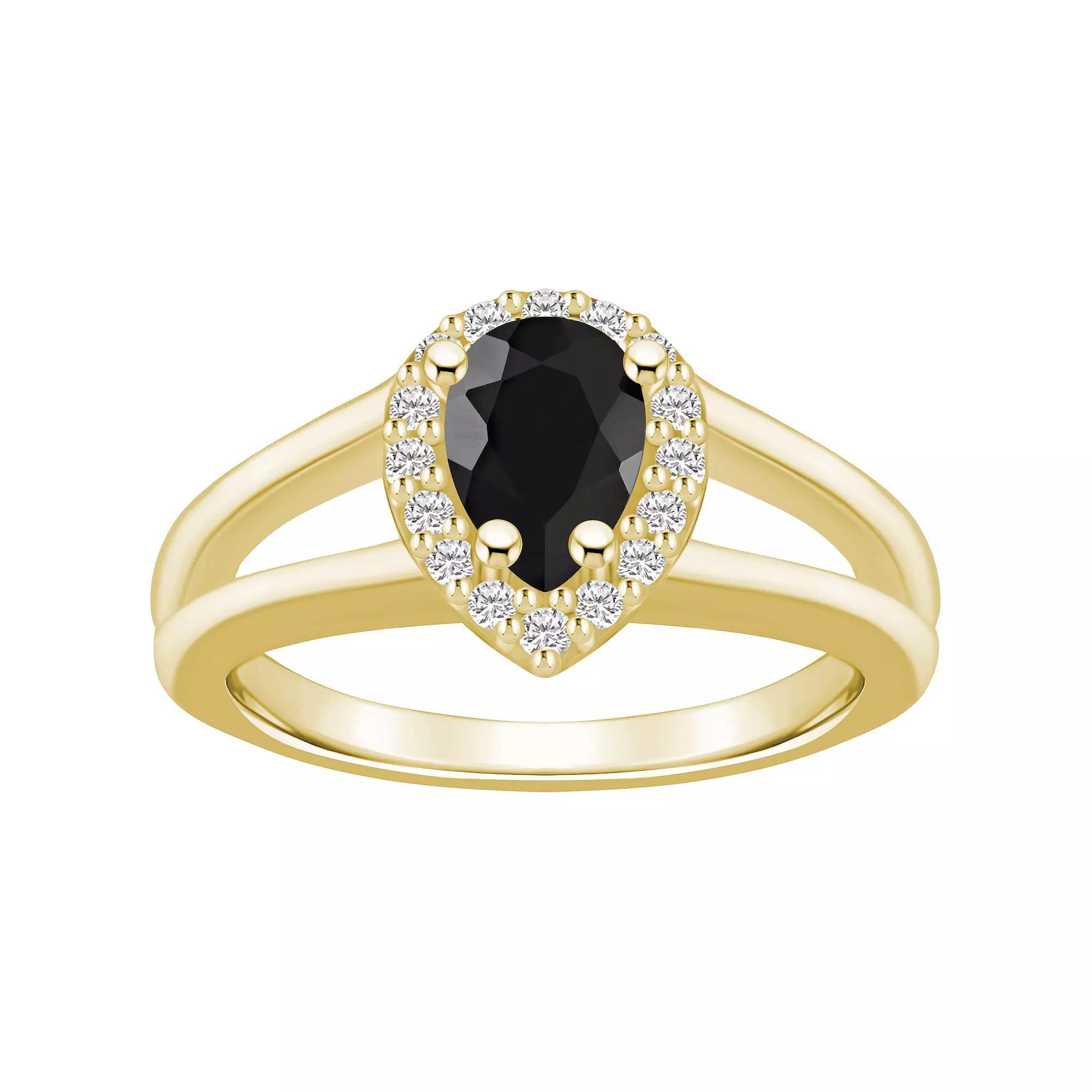 Alyson Layne 10k White Gold Pear Shape Gemstone 1/6 Carat T.W. Diamond Halo Ring, Women's, Size: 8, Black Product Image