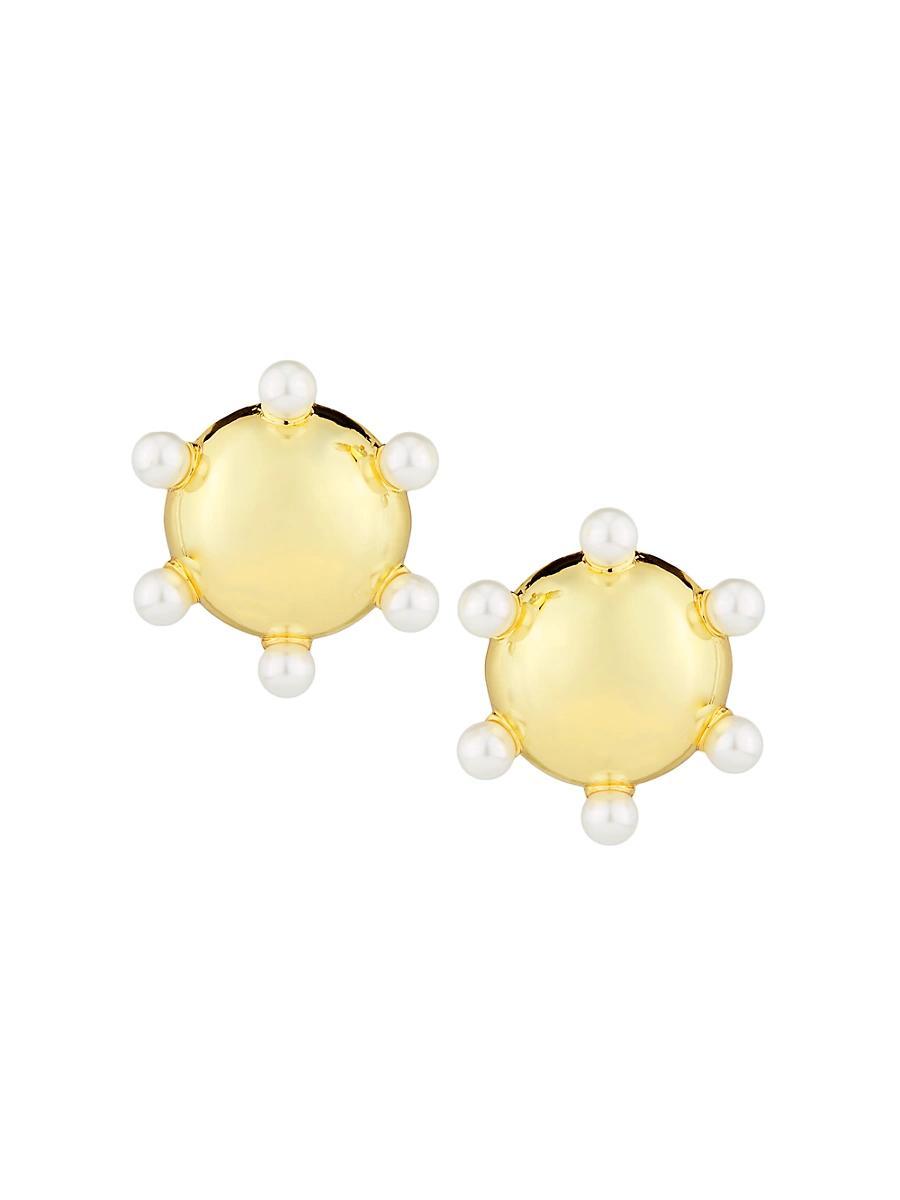 Womens Pearl Ends Button Goldtone & Imitation Pearl Stud Earrings Product Image