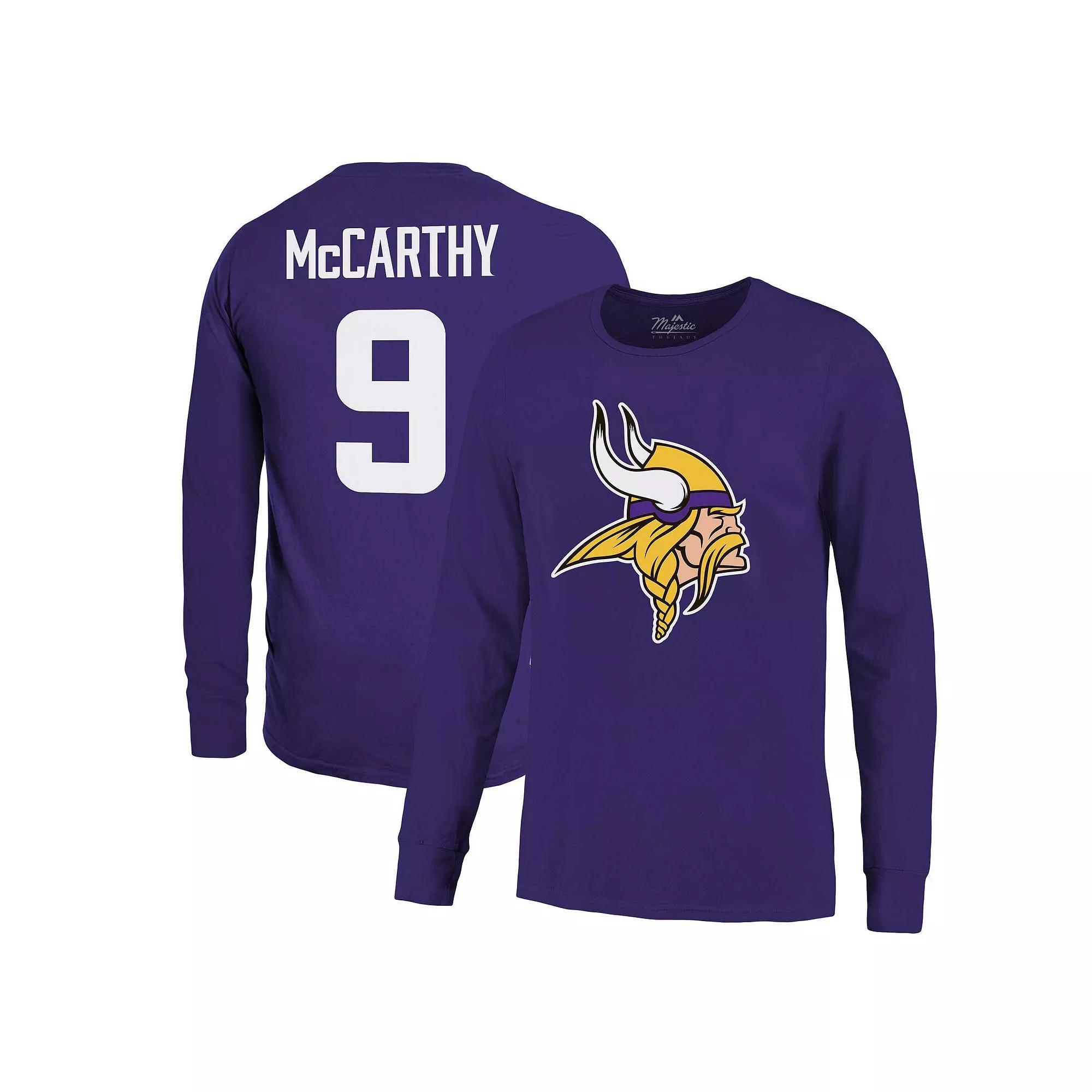 Men's Majestic Threads J.J. McCarthy Purple Minnesota Vikings Name & Number Long Sleeve T-Shirt, Size: Large Product Image