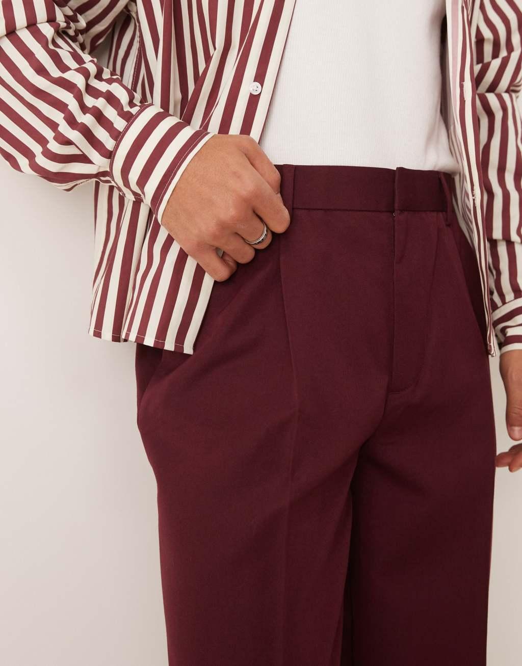 ASOS DESIGN smart oversized tapered pants in burgundy Product Image