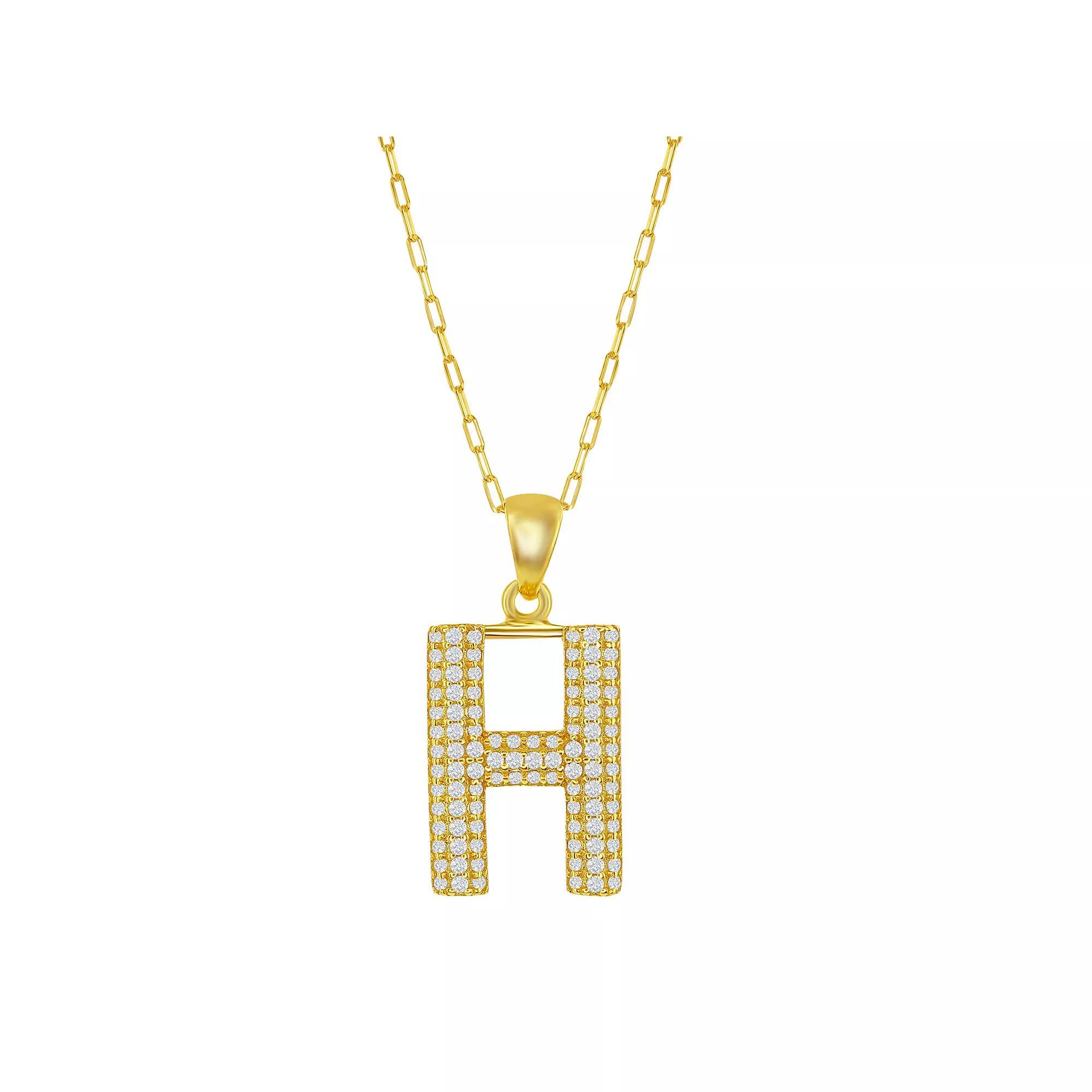 Sterling Silver Cubic Zirconia Block Initial Necklace, Women's, Size: 16-18" ADJ, H Product Image