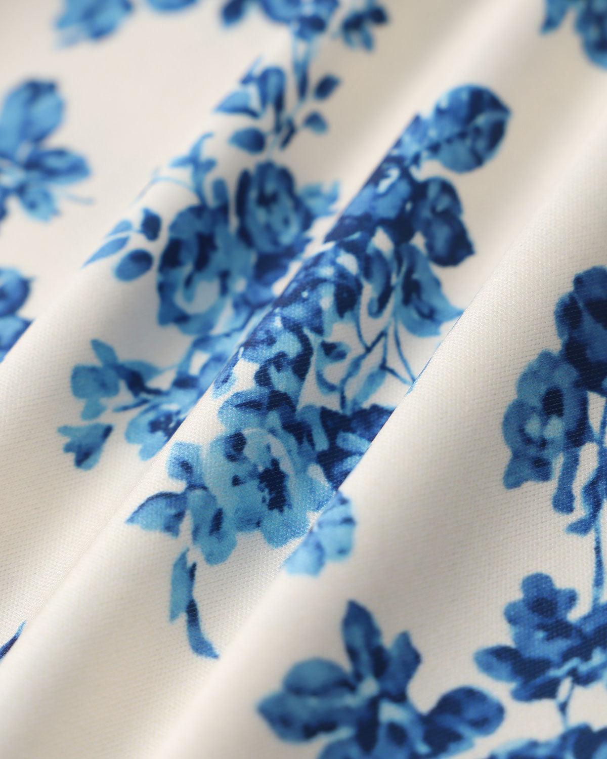 Blue Floral Short Sleeve T-Shirt Product Image