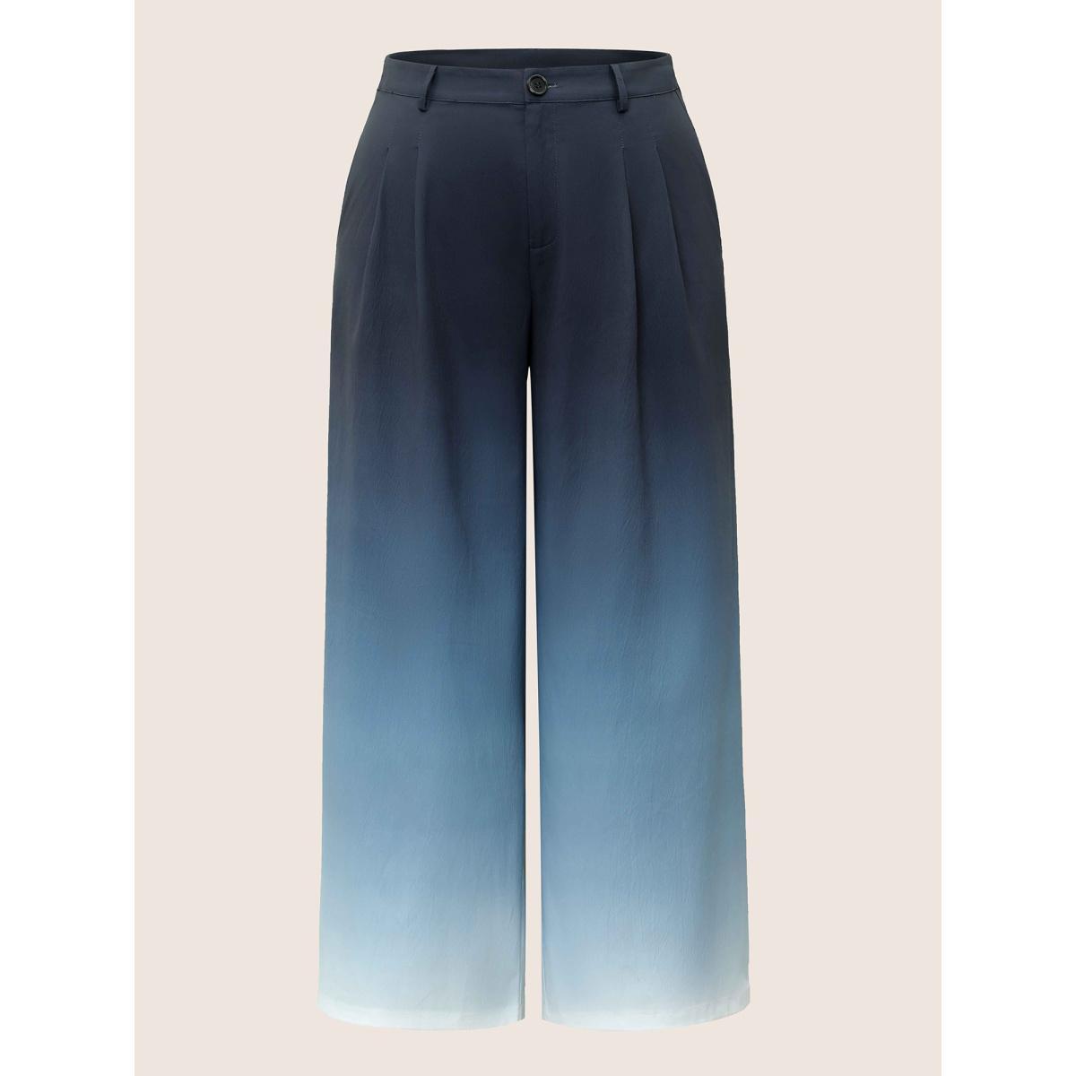 Plus Size Ombre Pleated High Rise Straight Leg Pants Women Indigo Resort Straight Leg High Rise Vacation Pants BloomChic 18-20/2X Product Image
