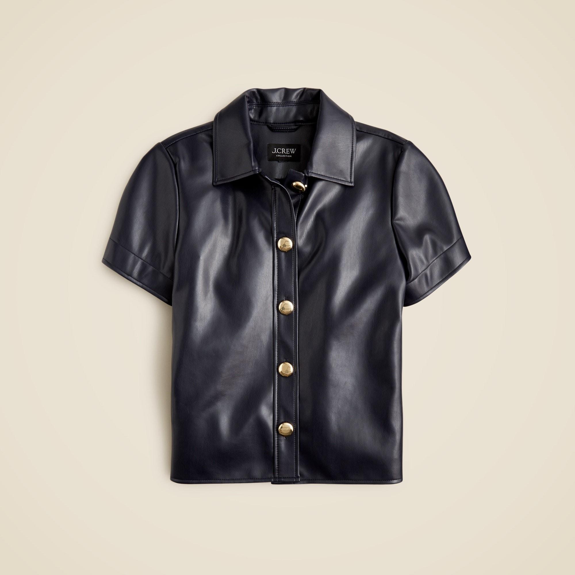 Collection gamine shirt with oversized buttons in faux leather Product Image