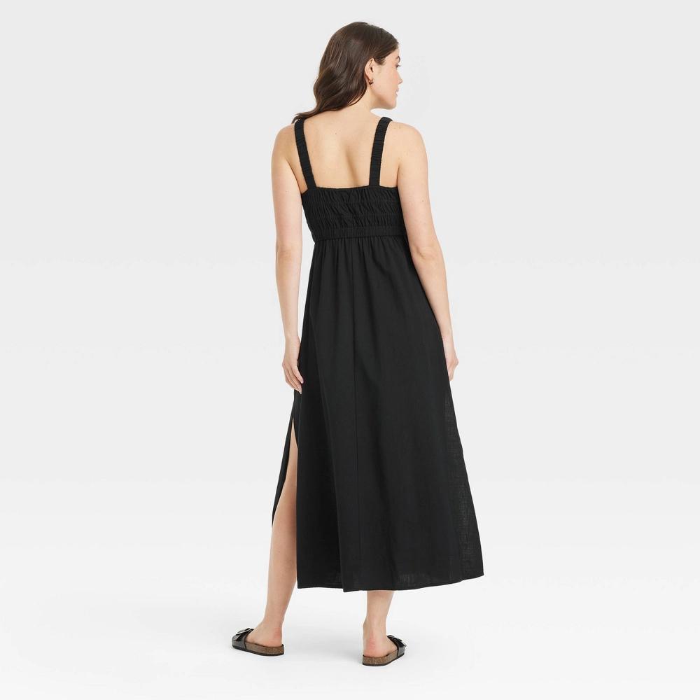 Women's Maxi A-Line Dress - Universal Thread™ Black M: Cotton Rayon Blend, Backless, Side Pocket, Crew Neck Product Image