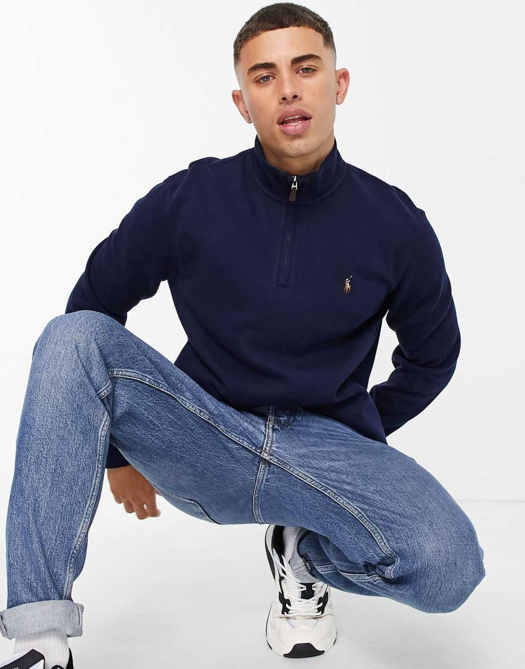 Polo Ralph Lauren icon logo half zip sweatshirt in navy Product Image