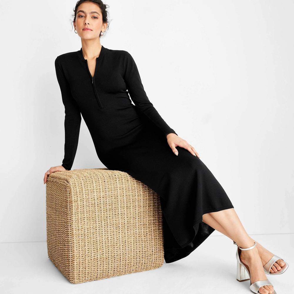 Women's Long Sleeve Sweater Maxi Dress - Future Collective Black 1X: Recycled Polyester, V Neck, Jersey Fabric Product Image