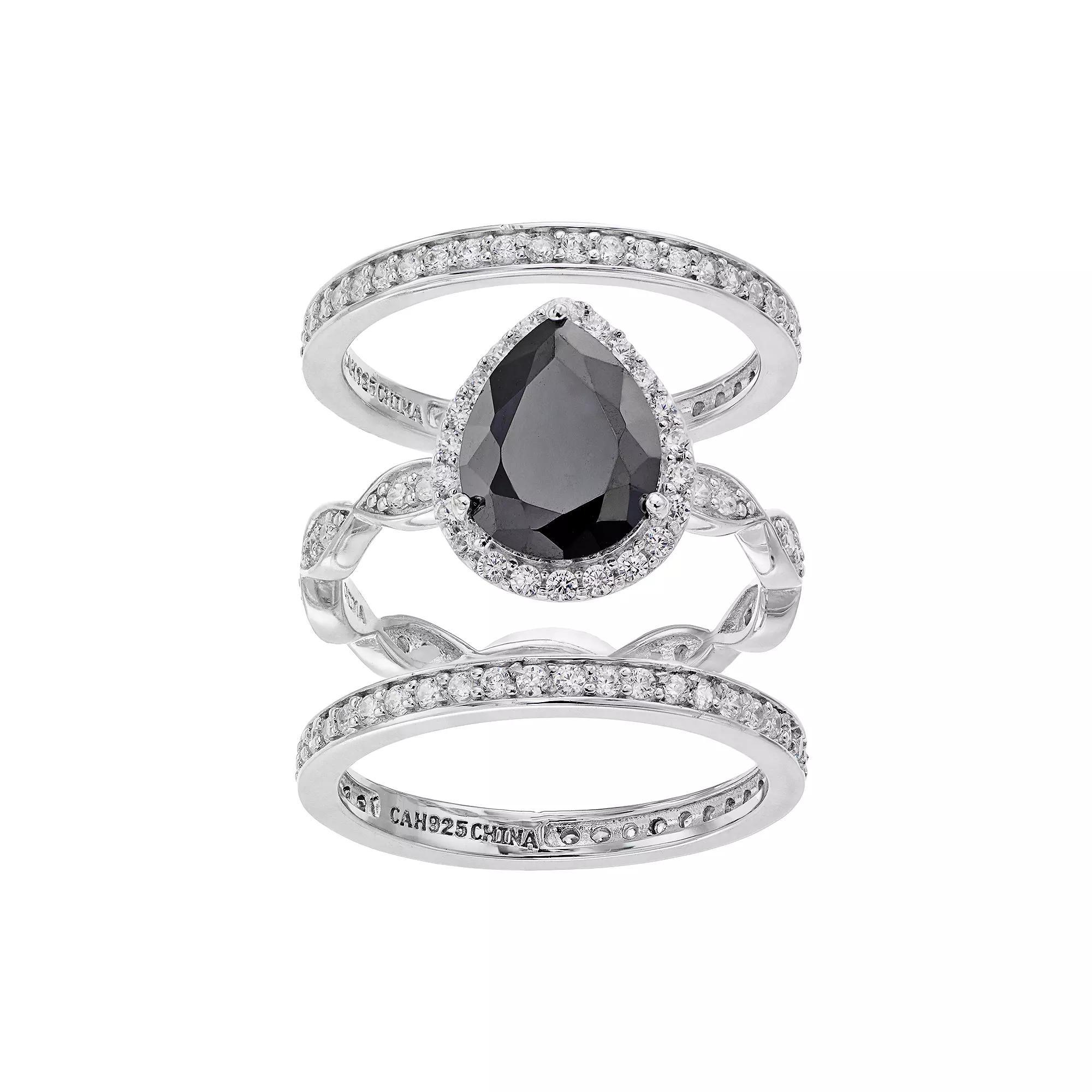 Sophie Miller Sterling Silver Cubic Zirconia Teardrop Ring Set, Women's, Size: 9, Black Product Image