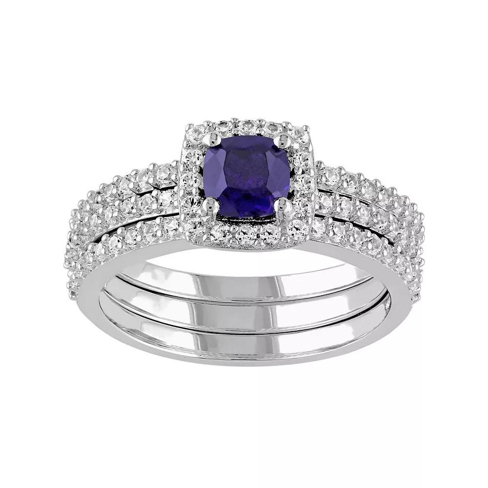 Stella Grace Lab-Created Blue & White Sapphire Frame Engagement Ring Set in Sterling Silver, Womens Product Image