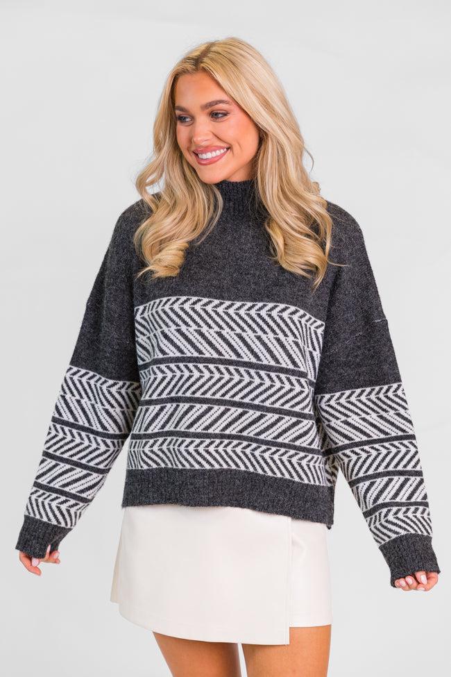 Back And Forth Charcoal Printed Mock Neck Sweater FINAL SALE Product Image