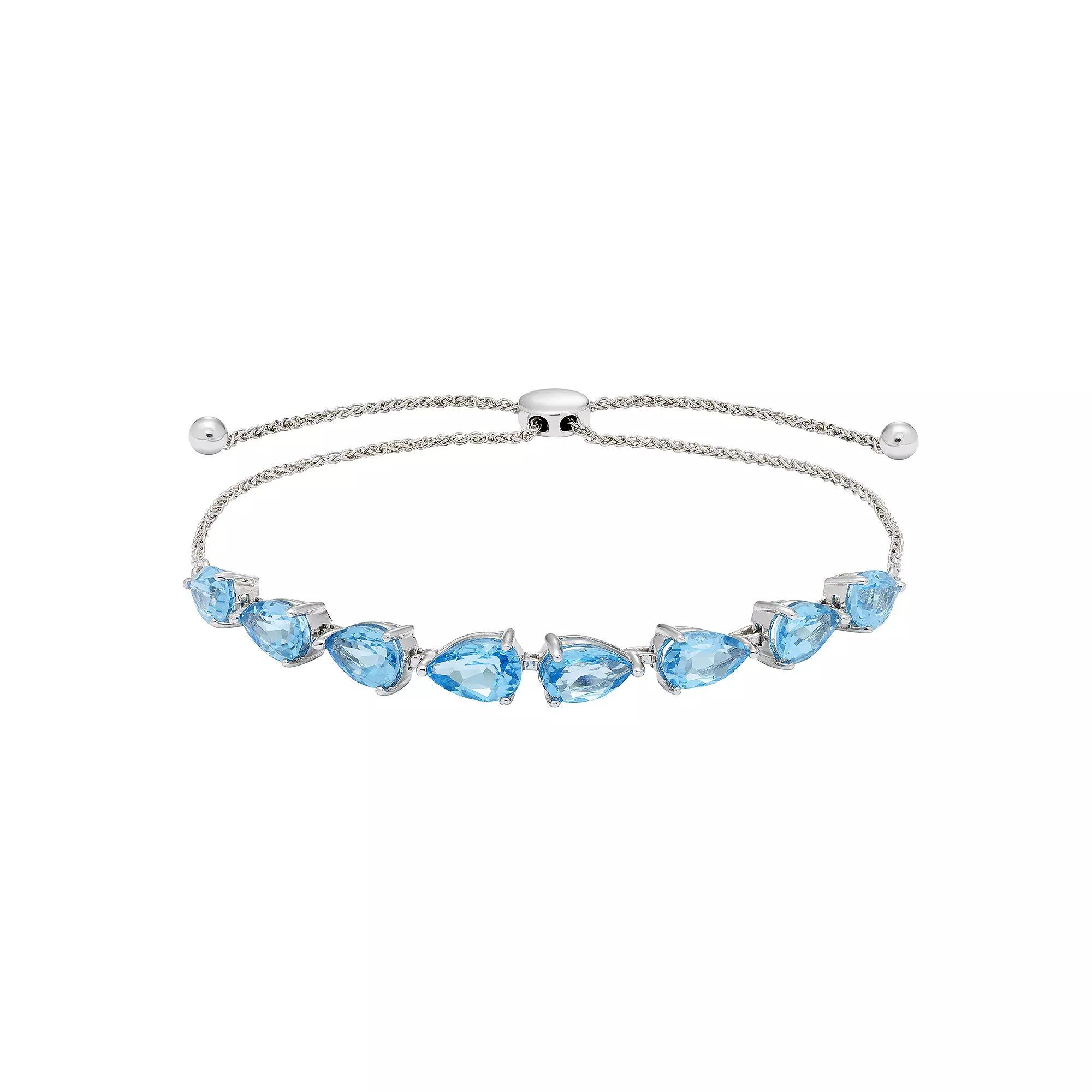 Sterling Silver Blue Topaz Bolo Bracelet, Women's, Size: 7" Product Image
