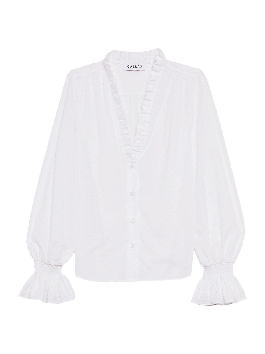 Womens Sade Ruffled Neckline Button Front Blouse Product Image