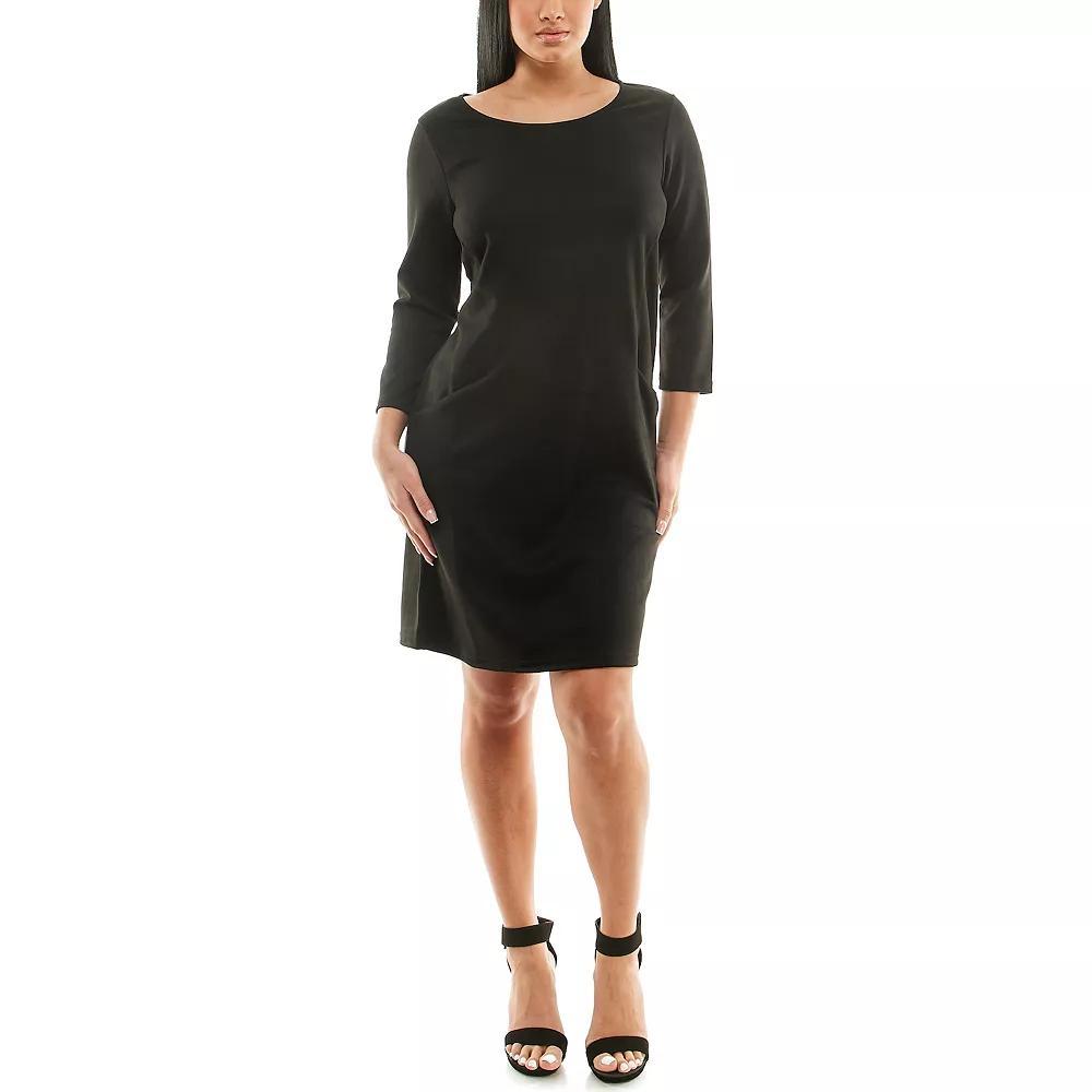 Women's Nina Leonard Jewelneck Three Quarter Sleeve Trapeze Dress, Size: XL, Black Product Image