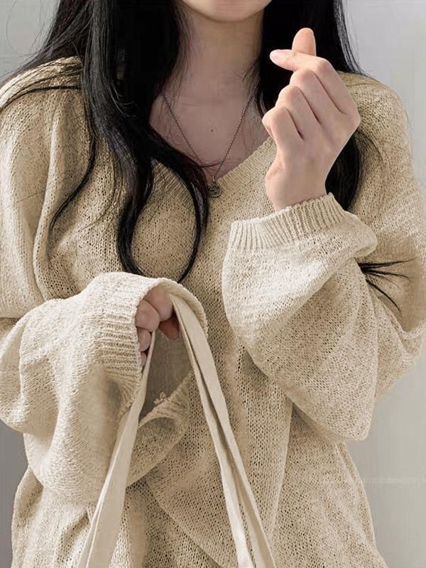 Cozy V Neck Baggy Thin Sweater Product Image