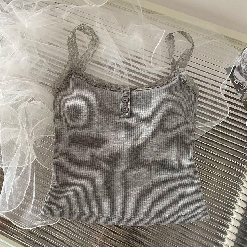 Henley Plain Lace Trim Padded Camisole Product Image