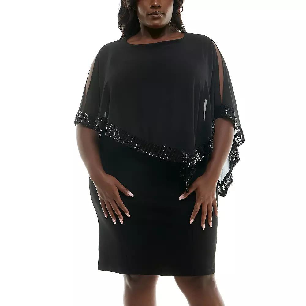 Plus Size Nina Leonard Popover Chiffon Shift Dress, Women's, Size: 1XL, Black Product Image