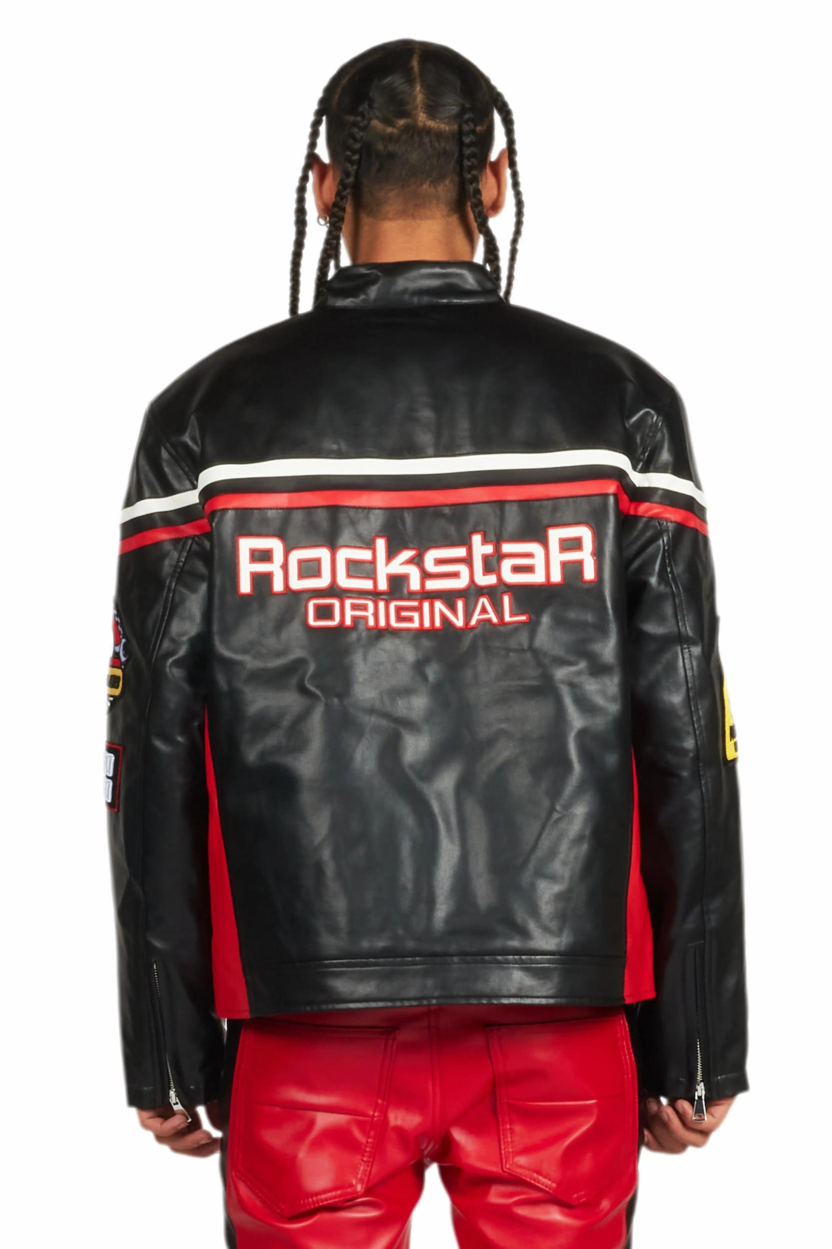 Roch Black/White Leather Moto Jacket Male Product Image