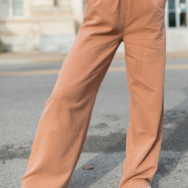 Something Worth Saving Chocolate Acid Wash Pull On Cotton Pants FINAL SALE Product Image