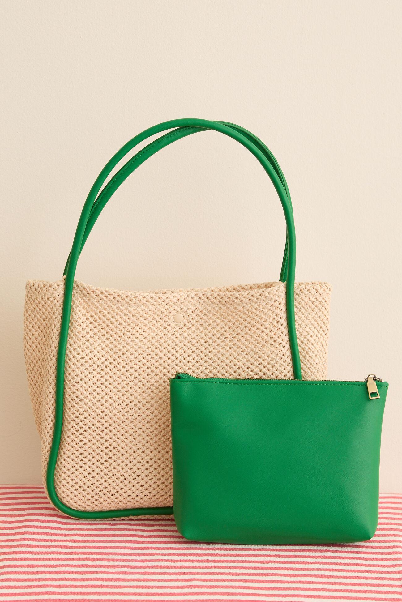 Woven Straw Tote Bag and Pouch Set Product Image