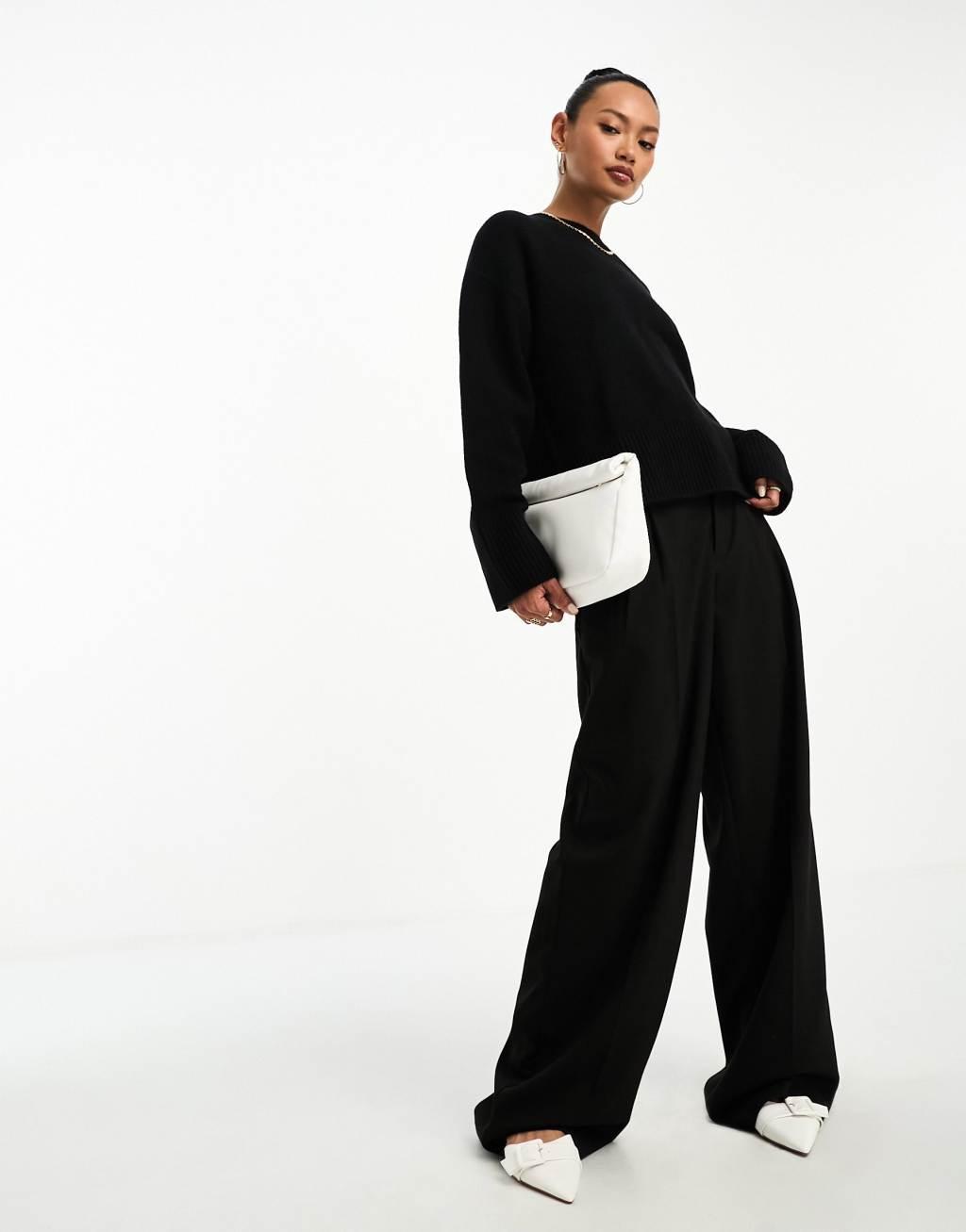 & Other Stories crew neck sweater in black Product Image