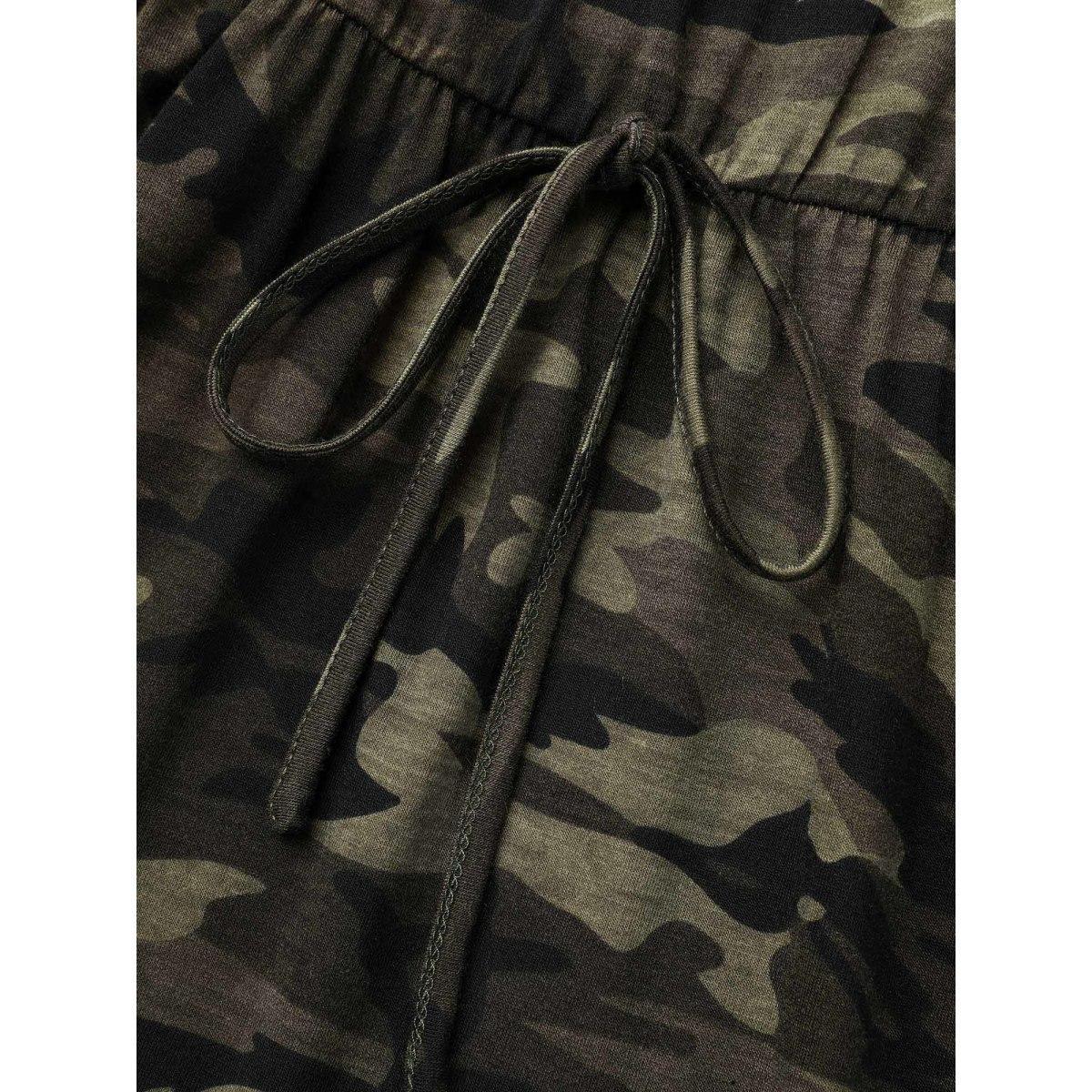 Plus Size Camouflage Print Round Neck Pockets Midi Dress ArmyGreen Women Casual Tie knot Knit Dresses Bloomchic 28/5X Product Image