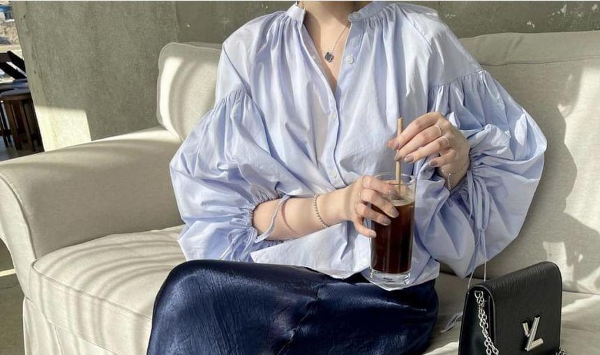 Puff-Sleeve Plain Shirt Product Image