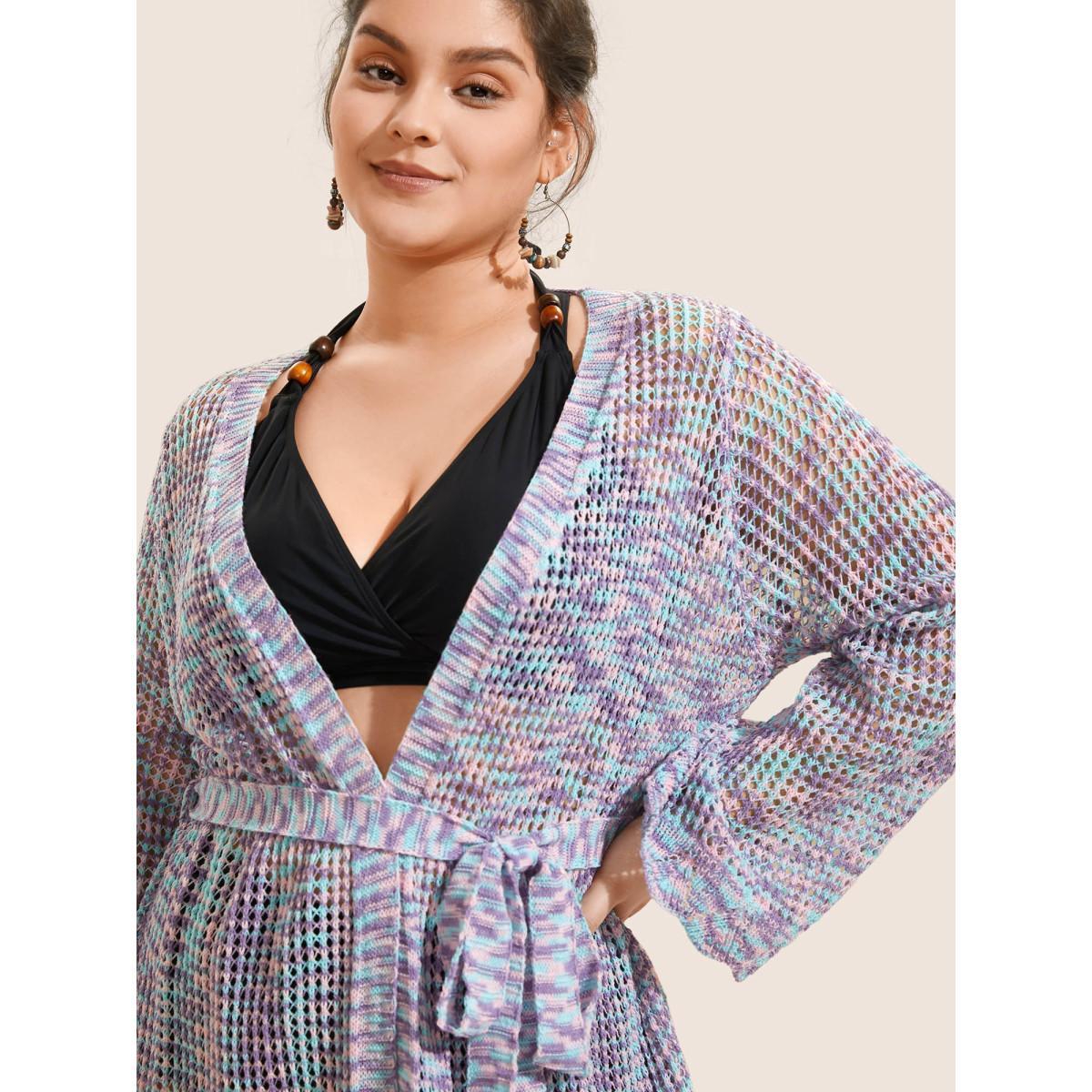 Plus Size Heather Cut Out See Through Ties Swim Cover Up Women's Swimwear Multicolor Beach See through Curve Swim Cover Ups BloomChic 14-16/1X Product Image