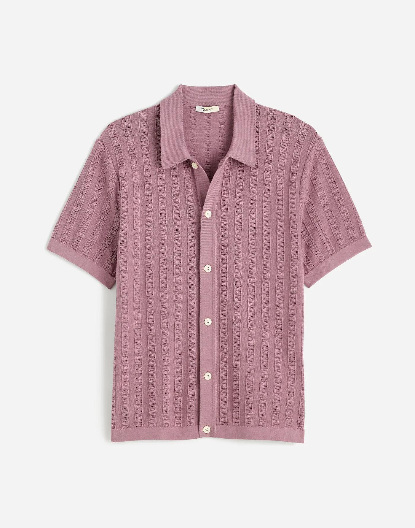 Button-Up Sweater Polo in Textured Stripe Product Image