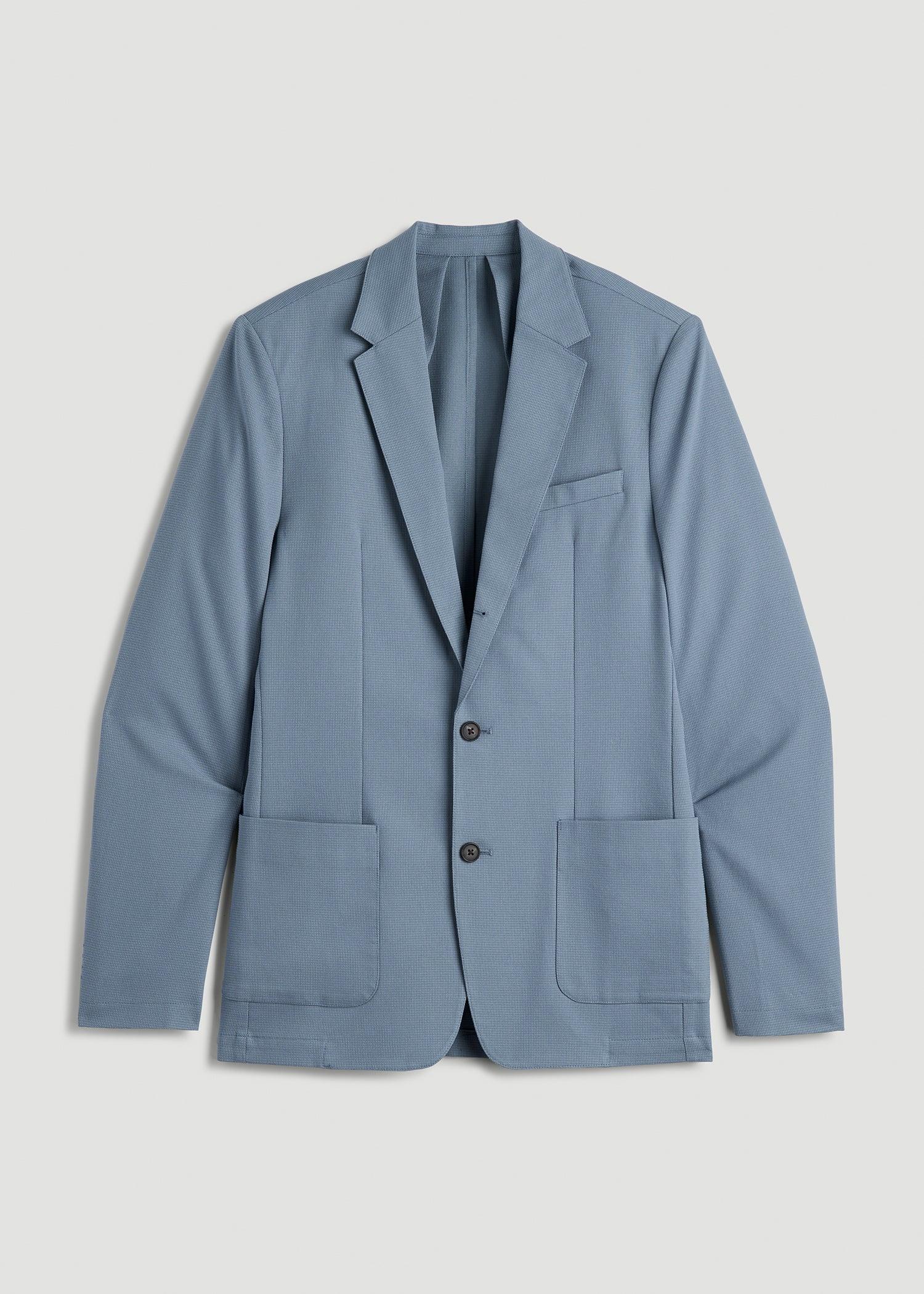 Textured Garment Washed Stretch Cotton Tall Blazer in Chambray Product Image