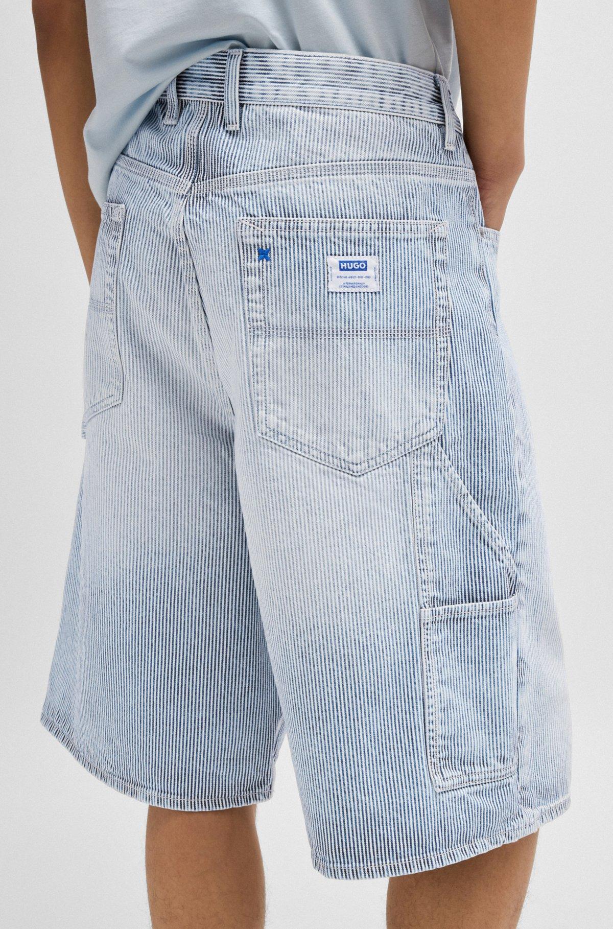Wide-leg shorts in striped blue denim Product Image