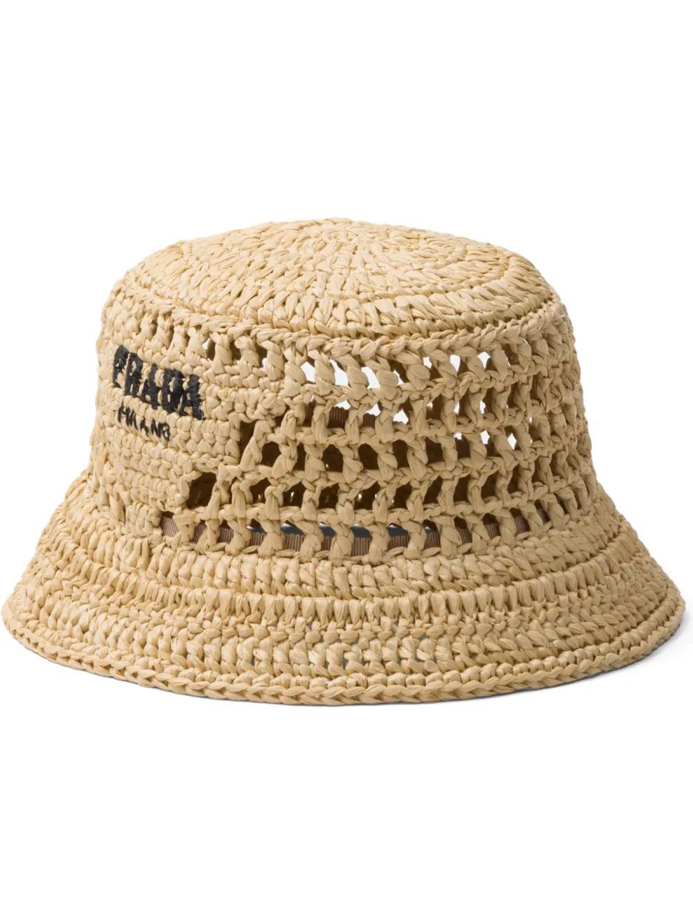 PRADA Raffia Bucket Hat In Beige Product Image