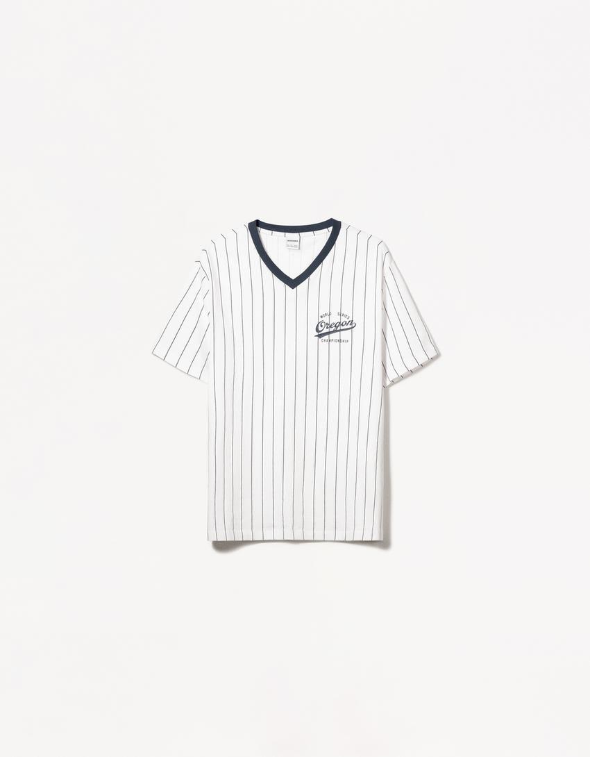 Short sleeve striped sporty print T-shirt Product Image
