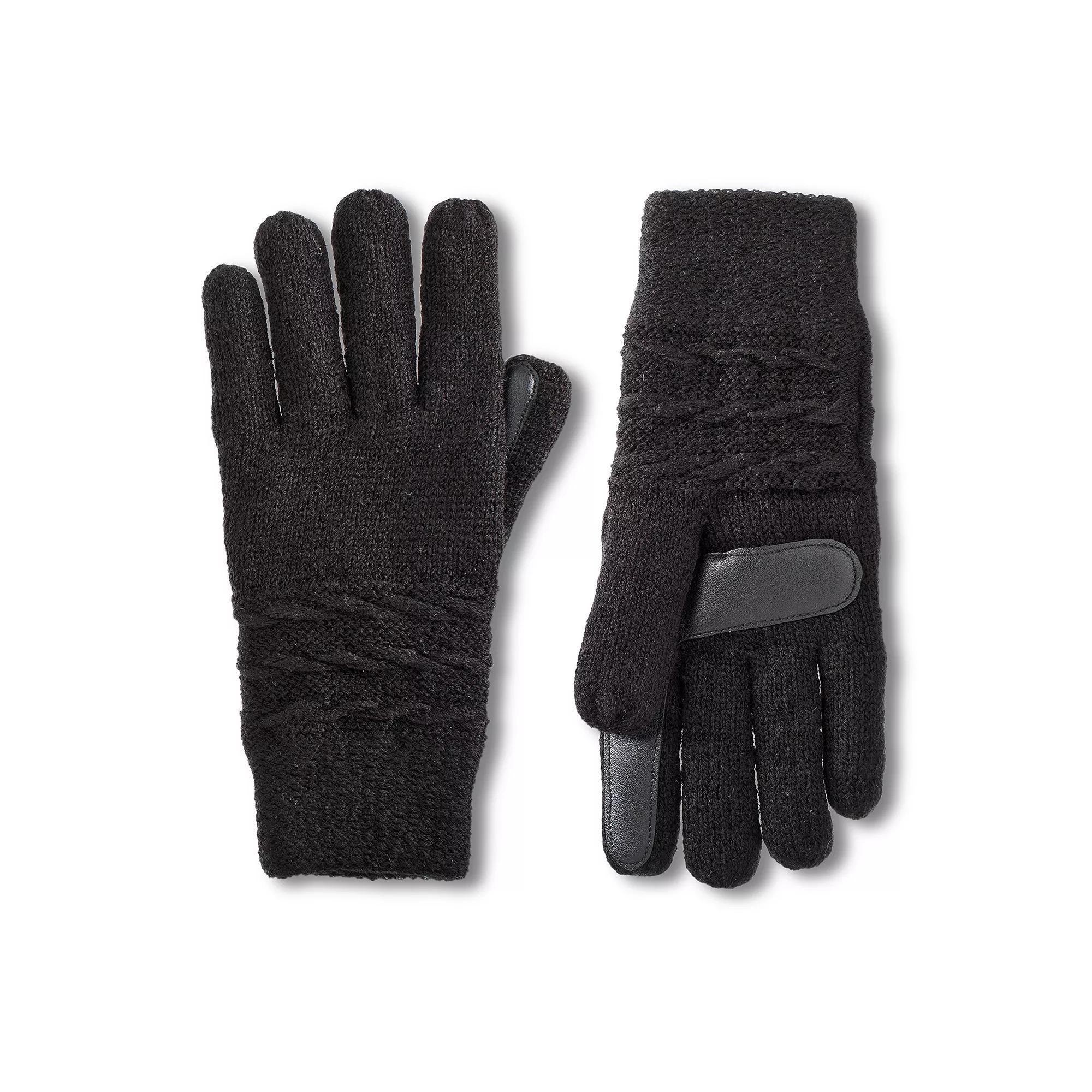 Women's isotoner Water Repellent Reverse Cable Knit Gloves, Black Product Image