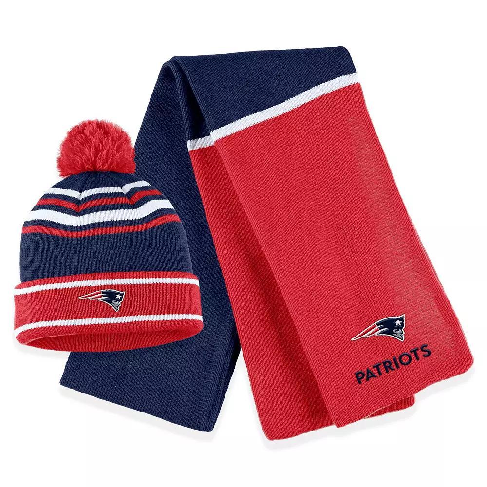 Women's WEAR by Erin Andrews Red Tampa Bay Buccaneers Colorblock Cuffed Knit Hat with Pom and Scarf Set Product Image