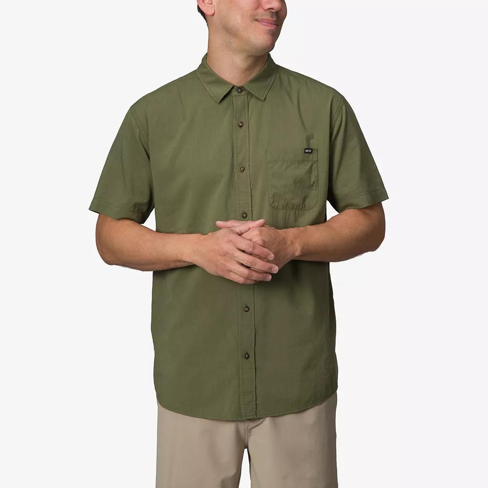 Mens REEF Short Sleeve Button-Down Shirt Light Green Product Image