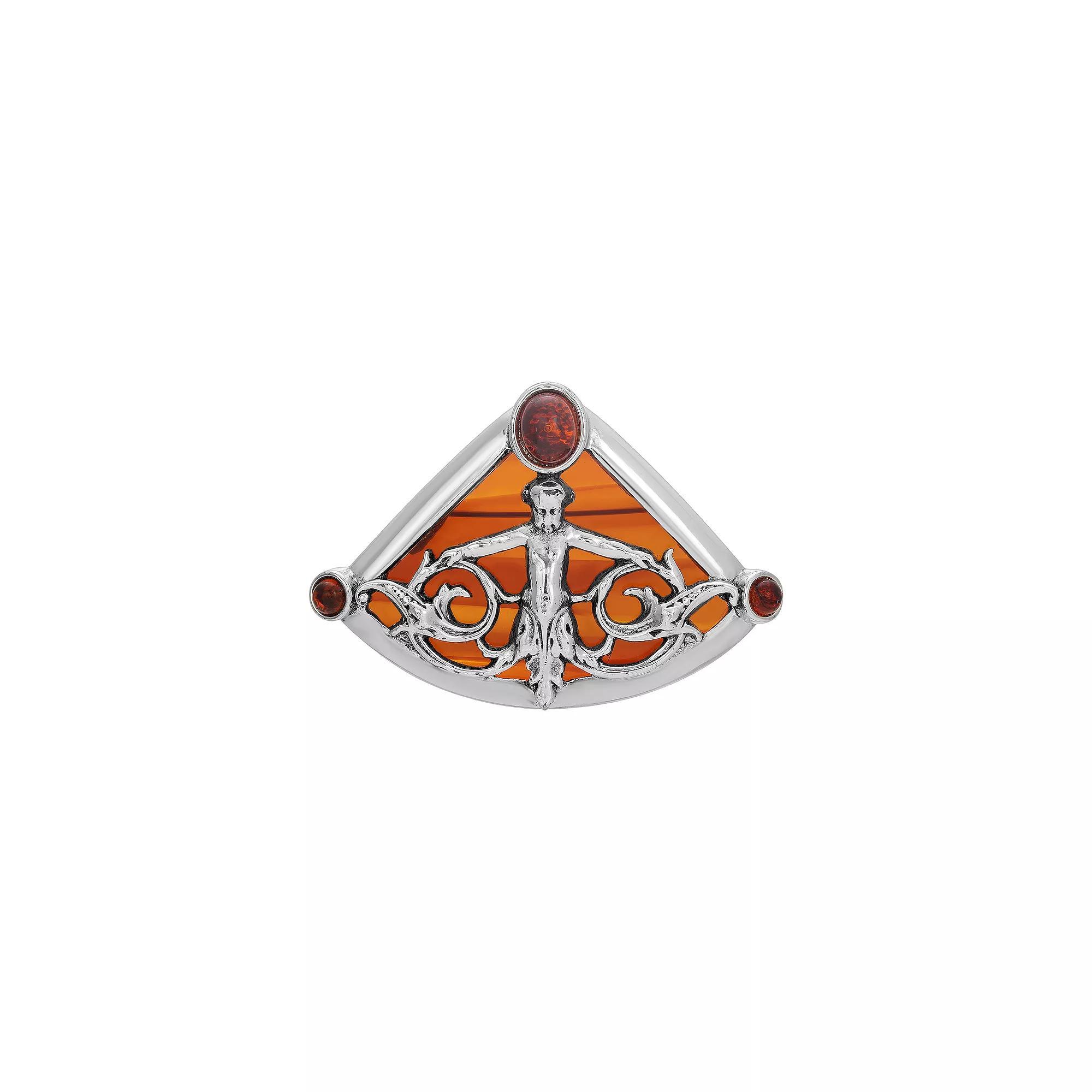 1928 Silver Tone Tortoiseshell Crystal Cherub Pin, Womens, Red Product Image