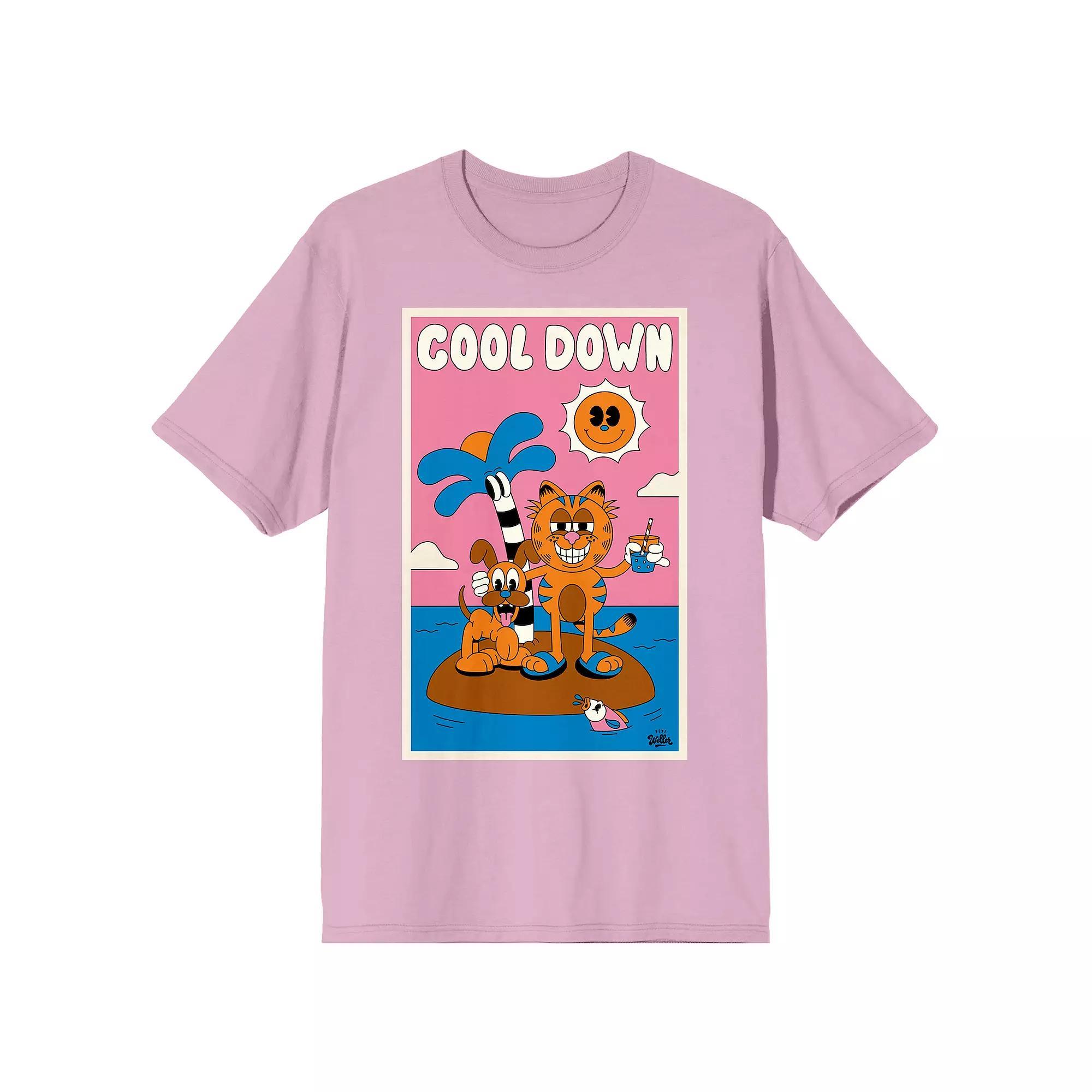 Men's Garfield Cool Down Graphic Tee, Size: Large, Pink Product Image