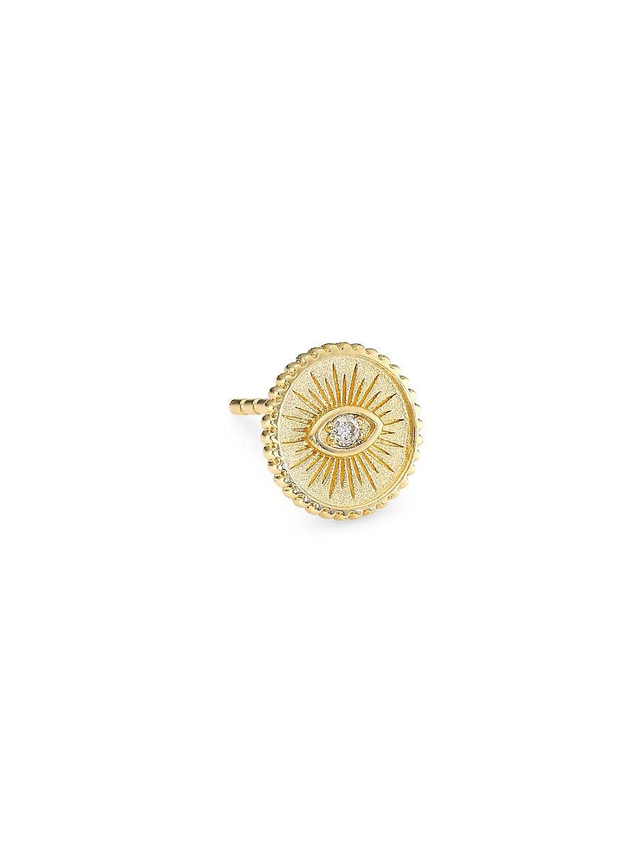 14k Diamond Evil Eye Coin Stud Earring, Single Product Image