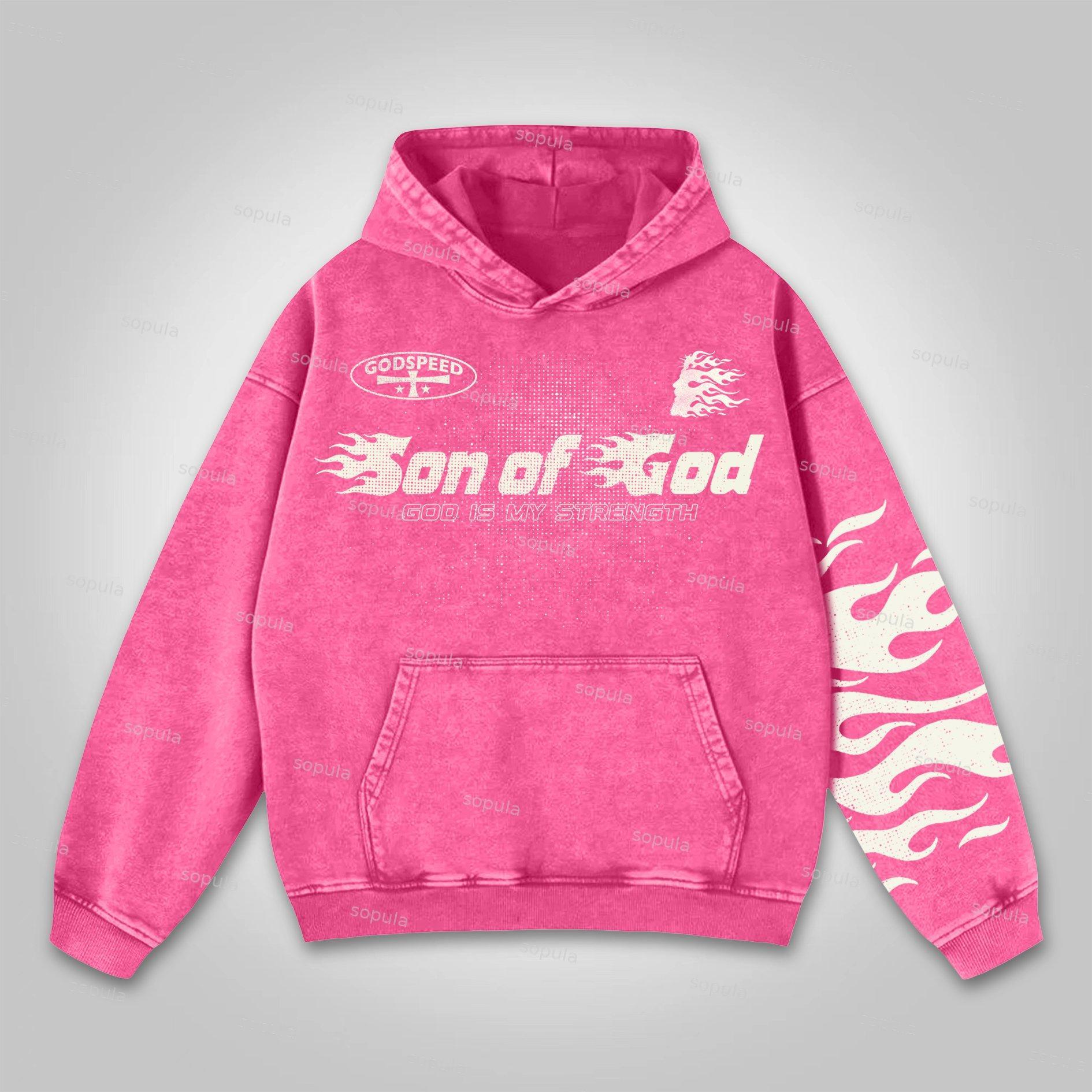Sopula Vintage Flame Jesus Son of God Graphic Washed Hoodie Product Image