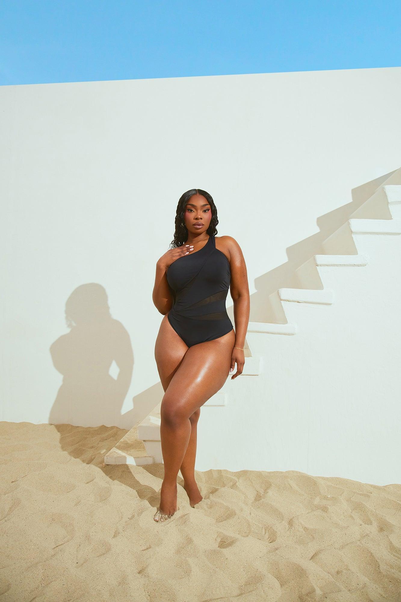 Nights In Paradise Illusion Mesh Cutout 1 Piece Swimsuit - Black Product Image