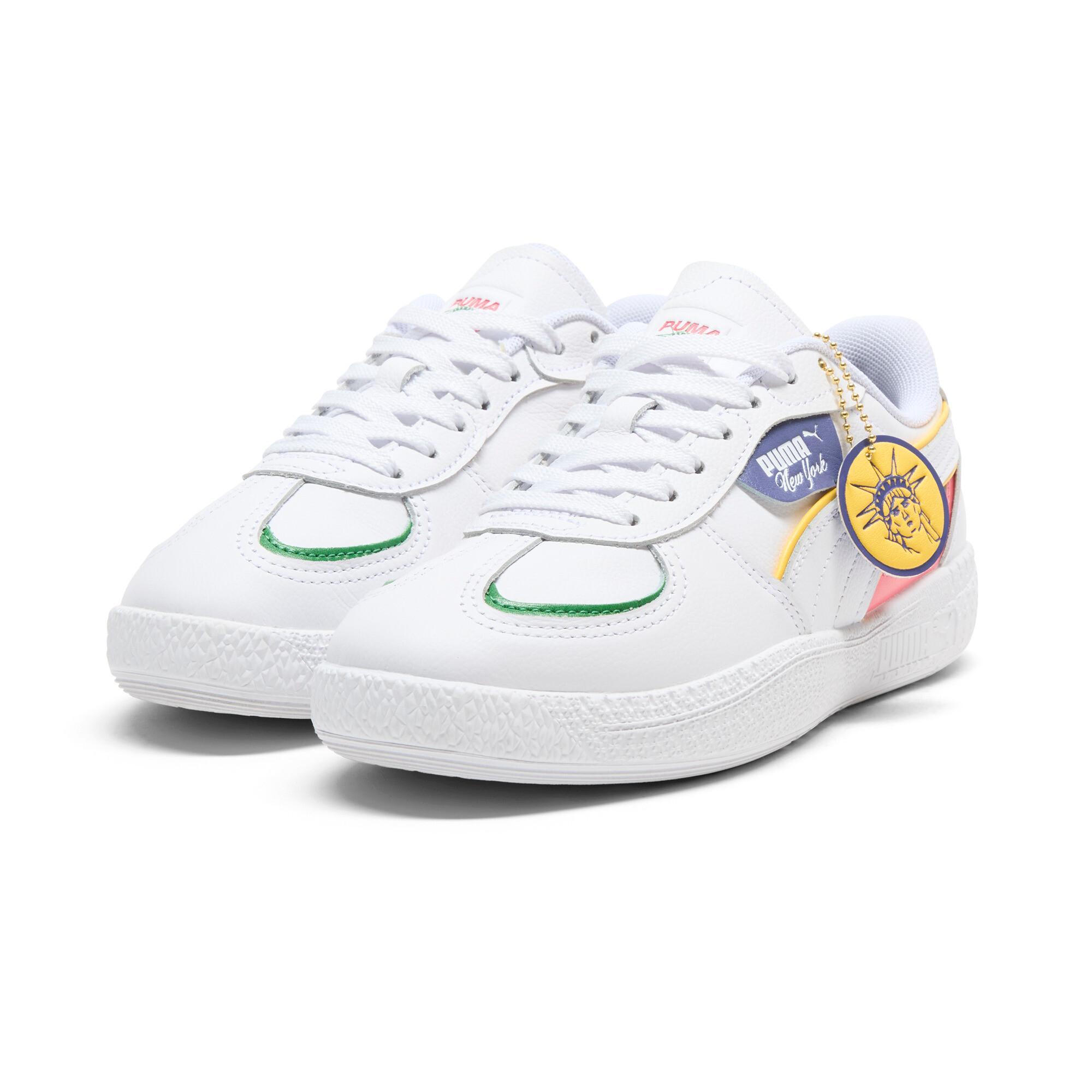 PUMA Palermo Moda NYC Flagship Women's Sneakers in White/Sunny Yellow/Blue Crystal Product Image