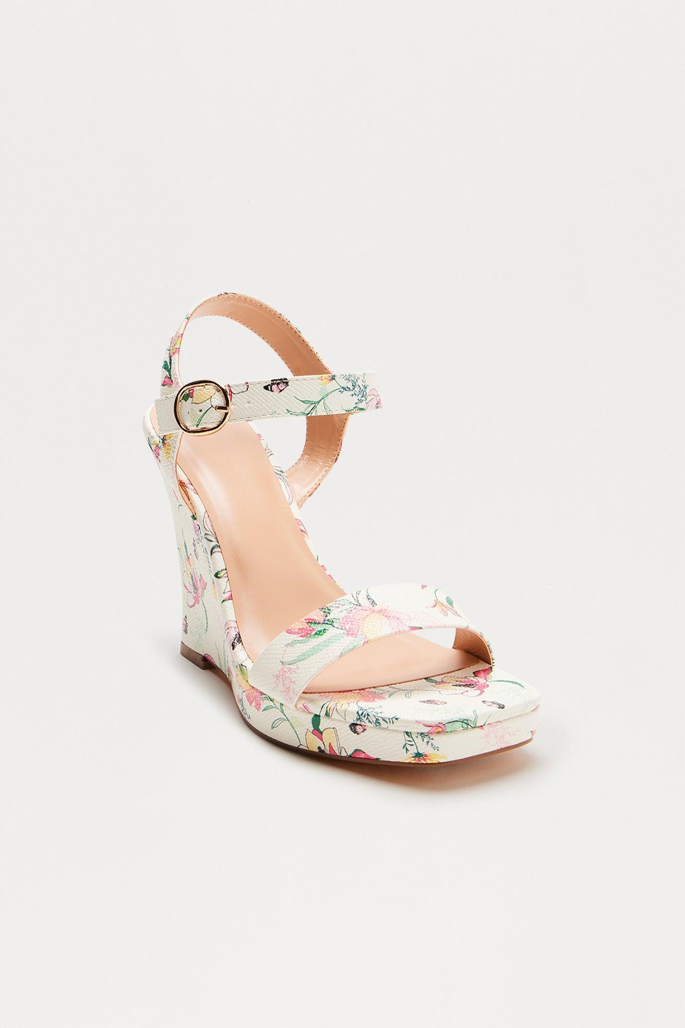 Daily Faux Leather Ankle Strap Wedges - White/combo Product Image