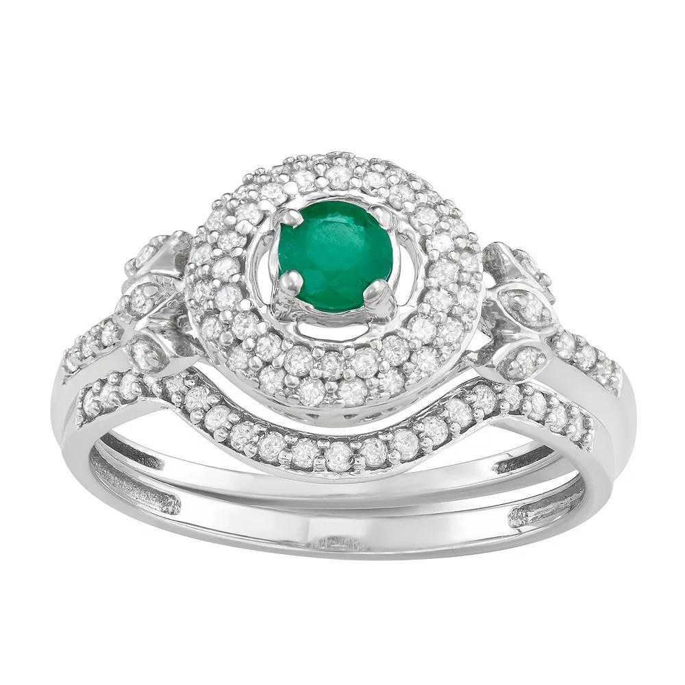 14k White Gold Gemstone & 5/8 Carat T.W. Diamond Engagement Ring, Women's, Size: 9, Green Product Image