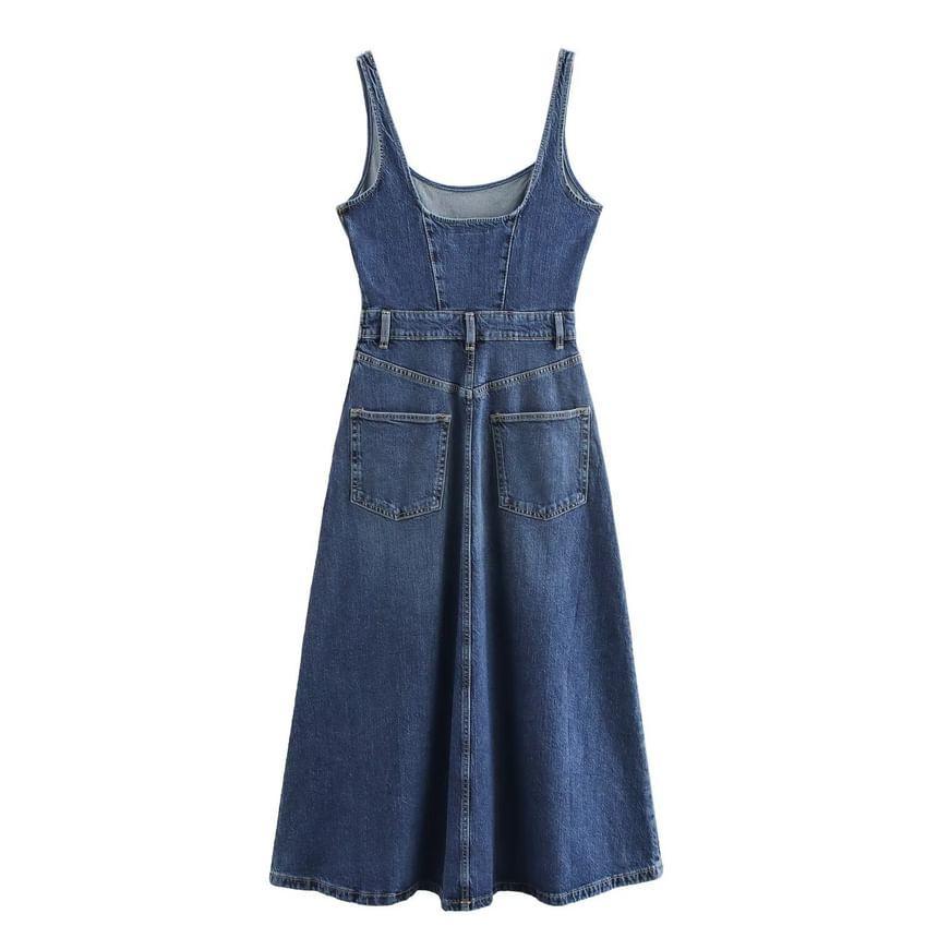 Sleeveless Denim Midi A-Line Dress Product Image