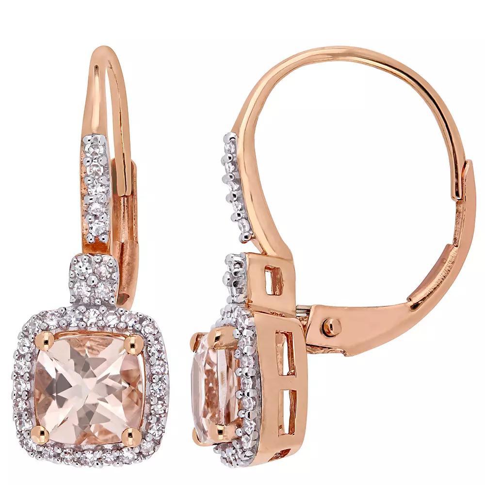 Stella Grace 10k Rose Gold Morganite & 1/5 Carat T.W. Diamond Leverback Earrings, Womens Product Image
