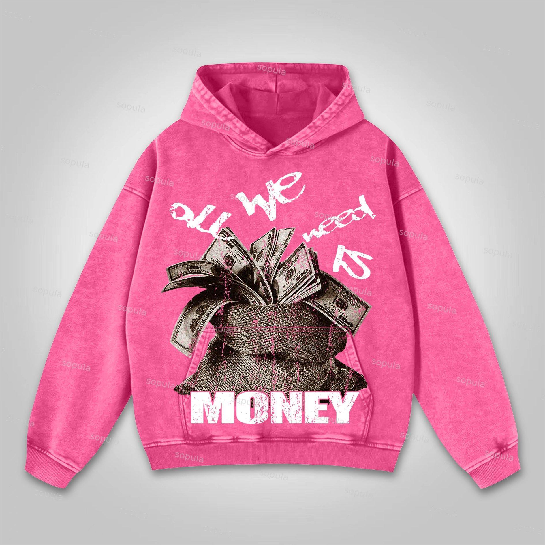 Sopula All We Need Is Money Graphic Print Washed Hoodie Product Image