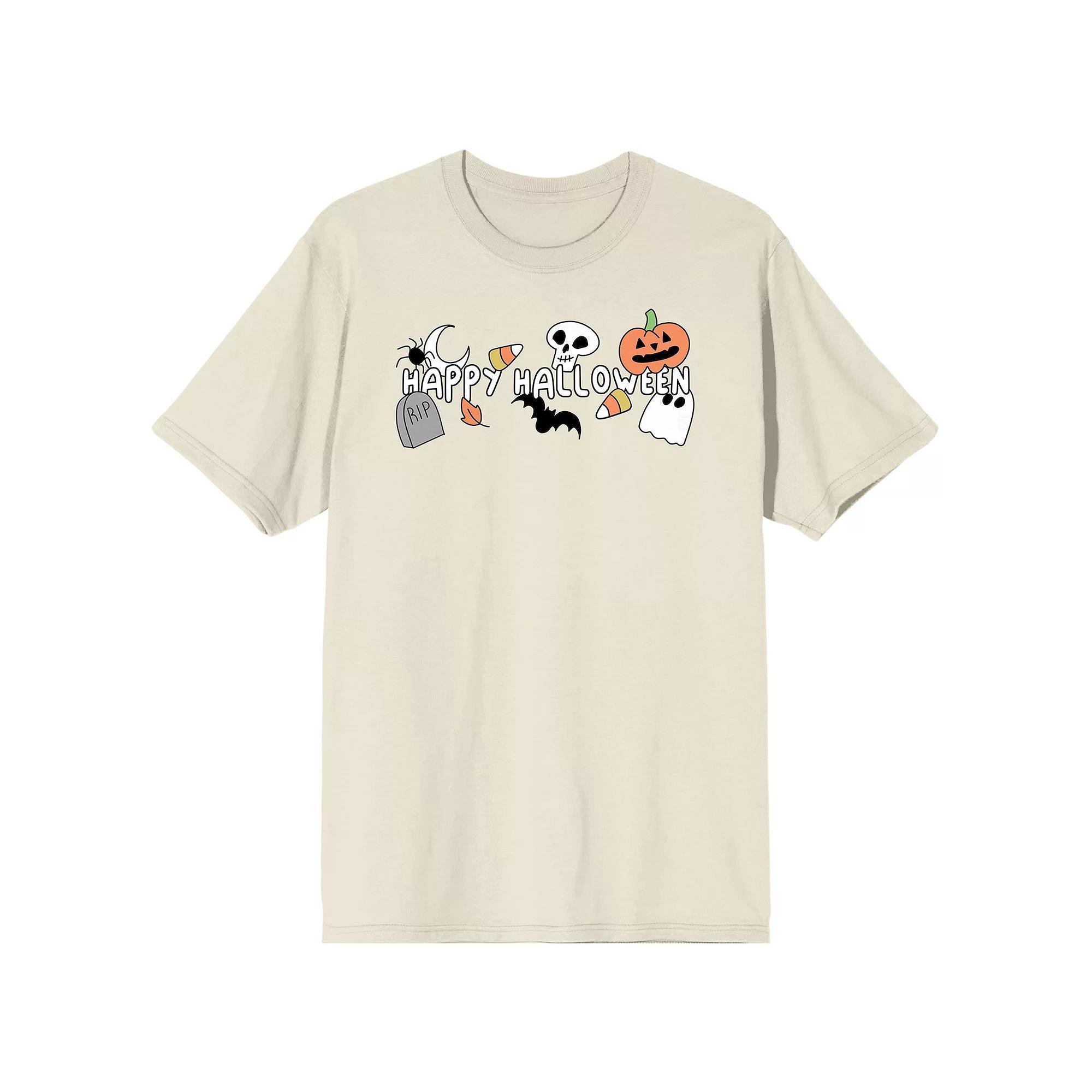 Men's Cartoon "Happy Halloween" Graphic Tee, Size: XXL, Off White Product Image