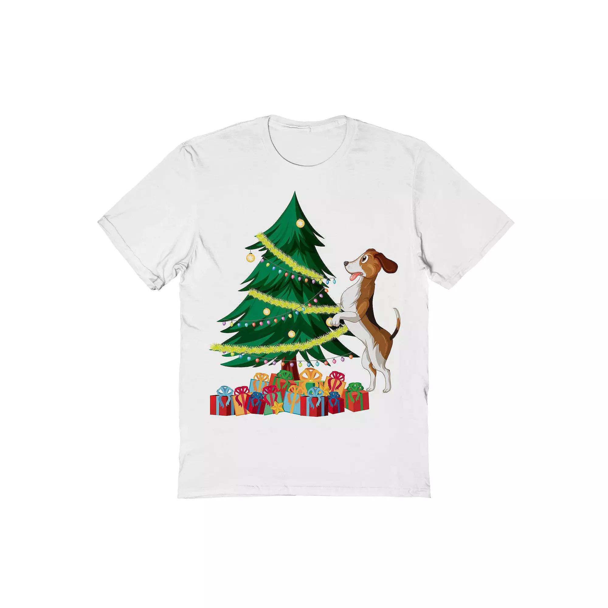 Mens Tree Dog Christmas Graphic Tee Product Image