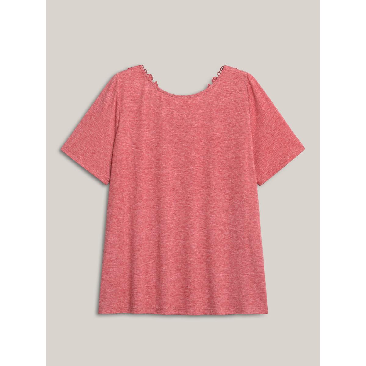 Plus Size Stretchy Floral Backless Plain T-Shirt Russet Women Woven ribbon&lace trim Round Neck Everyday-Elegant T-shirts BloomChic 30/6X Product Image
